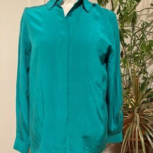 100% turquoise silk blouse Valarie Stephens